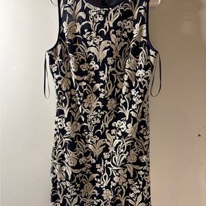 Ralph Lauren Black Midi Dress with Gold Floral Embroidery
